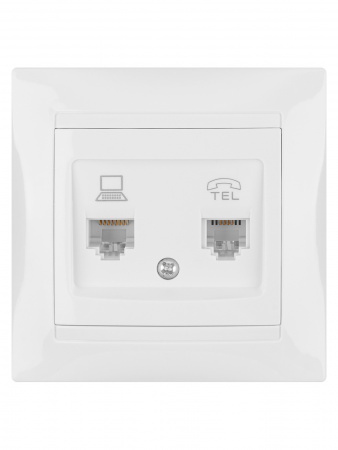 Розетка телефонная RJ11 + компьютерная RJ45 белая "Лама" TDM
