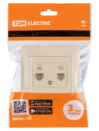 Розетка телефонная RJ11 + компьютерная RJ45 сл. кость "Лама" TDM