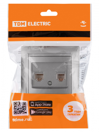 Розетка телефонная RJ11 + компьютерная RJ45 серебр. металлик "Лама" TDM