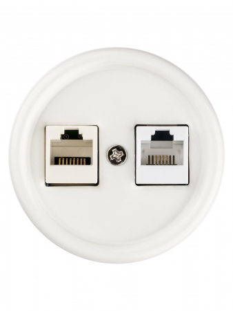 Розетка телефонная RJ11 + компьютерная RJ45 белая «Болонь» TDM