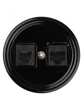 Розетка телефонная RJ11 + компьютерная RJ45 черная «Болонь» TDM