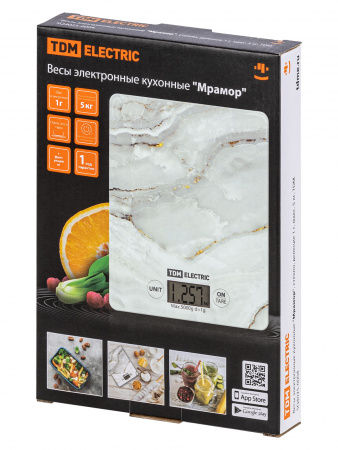Весы электронные кухонные "Мрамор", стекло, деление 1 г, макс. 5 кг, TDM
