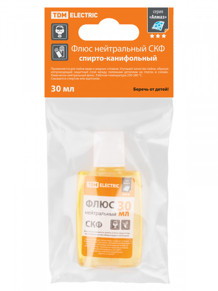 Флюс нейтральный СКФ, спирто-канифольный, 30 мл, дозатор, инд. упаковка, серия "Алмаз" TDM
