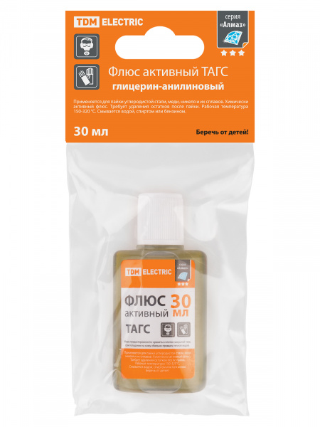 Флюс активный ТАГС, глицерин-анилиновый, 30 мл, дозатор, инд. упаковка, серия "Алмаз" TDM
