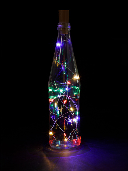 Гирлянда-пробка для бутылки "Роса20" 20LED, 2м, многоцветная, 3хAG13/LR44, TDM