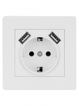 Розетка 2П+З 16А 250В + 2 USB порта 2,1А 5В белая "Сенеж" TDM