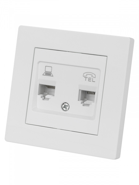 Розетка телефонная RJ11 + компьютерная RJ45 белая "Сенеж" TDM