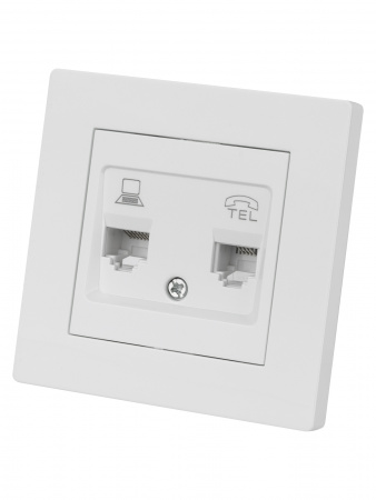 Розетка телефонная RJ11 + компьютерная RJ45 белая "Сенеж" TDM