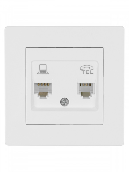 Розетка телефонная RJ11 + компьютерная RJ45 белая "Сенеж" TDM