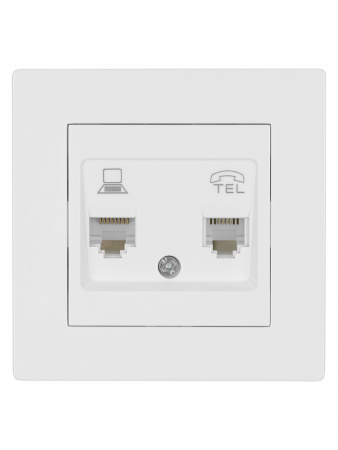 Розетка телефонная RJ11 + компьютерная RJ45 белая "Сенеж" TDM