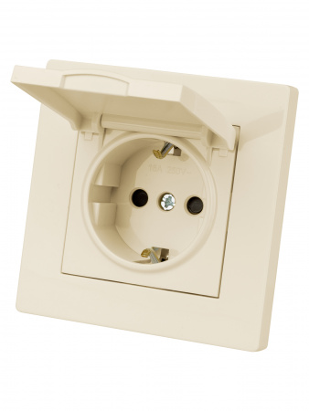 Розетка 2П+З 16А 250В IP44 с защ. шт. с крышкой сл. кость "Сенеж" TDM