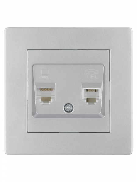 Розетка телефонная RJ11 + компьютерная RJ45 серебр. металлик "Сенеж" TDM