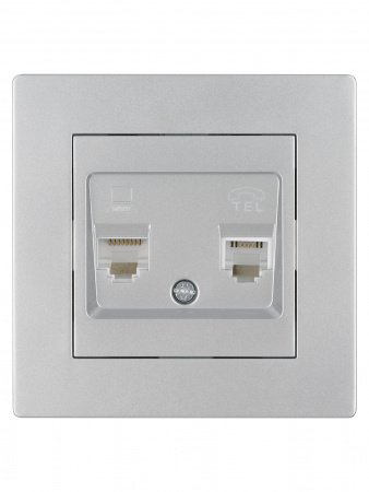 Розетка телефонная RJ11 + компьютерная RJ45 серебр. металлик "Сенеж" TDM