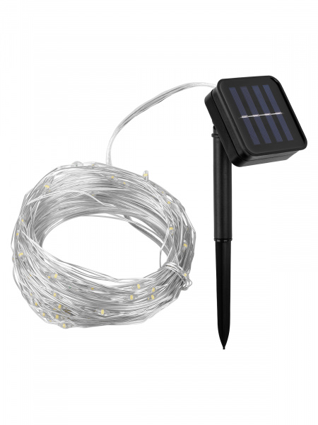 Гирлянда CCГ-112 "Роса" на солнечной батарее, 10 м, 100 LED, теплый белый, IP54, TDM