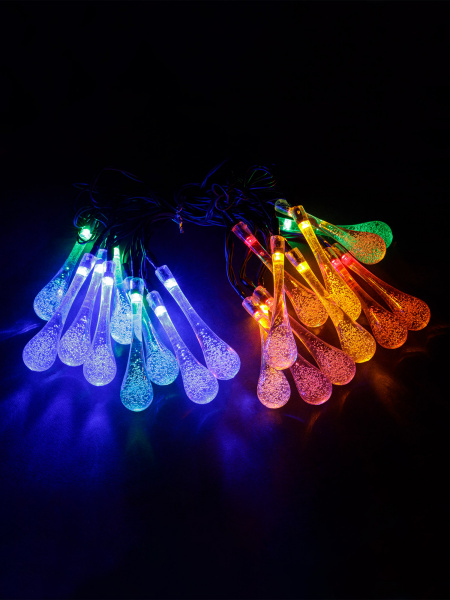 Гирлянда ССГ-148 "Капли" на солнечной батарее, 2.7 м, 20 LED, многоцветный, IP54, TDM