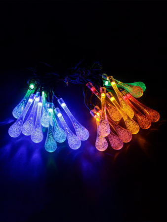 Гирлянда ССГ-148 "Капли" на солнечной батарее, 2.7 м, 20 LED, многоцветный, IP54, TDM