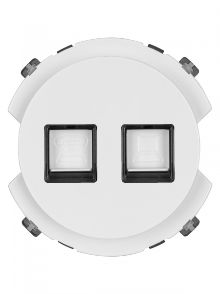 Розетка телефонная RJ11 + компьютерная RJ45 белая, "Байкал" TDM