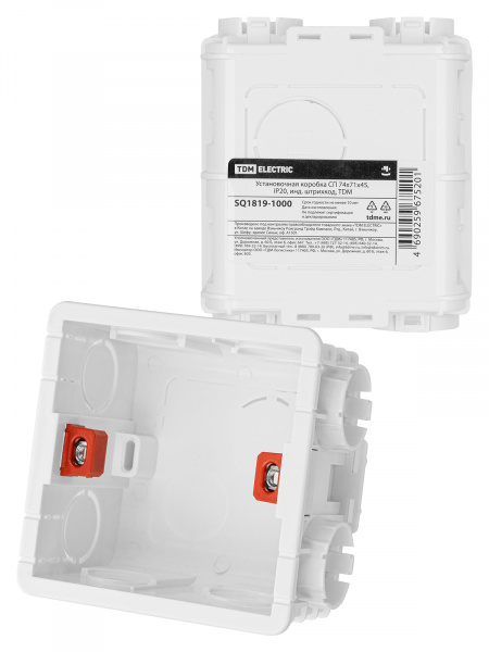 Установочная коробка СП 86х86х50, IP20, инд. штрихкод, TDM.