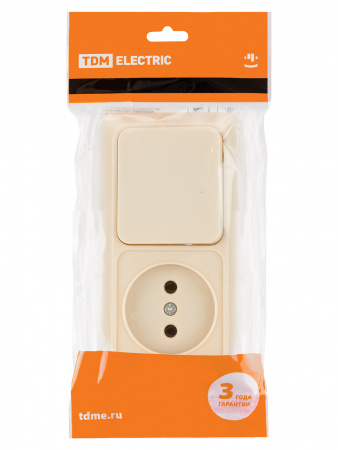 Блок комбинированный выкл. 1-кл. 10А + розетка 2П 10А 250В БКВР IP20 сл. кость "Ладога" TDM
