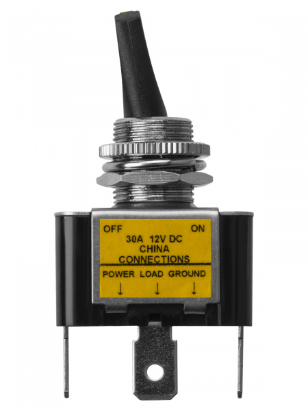 Выключатель-тумблер ASW-07D-2 1P 12В AC/DC 30А (3c) ON-OFF с фиксацией с зеленой LED подсветкой TDM