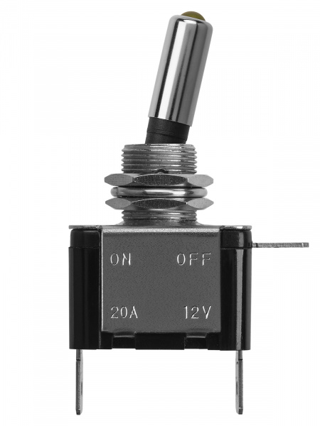 Выключатель-тумблер ASW-07D 1P 12В AC/DC 25А (3c) ON-OFF с фиксацией с желтой LED подсветкой TDM