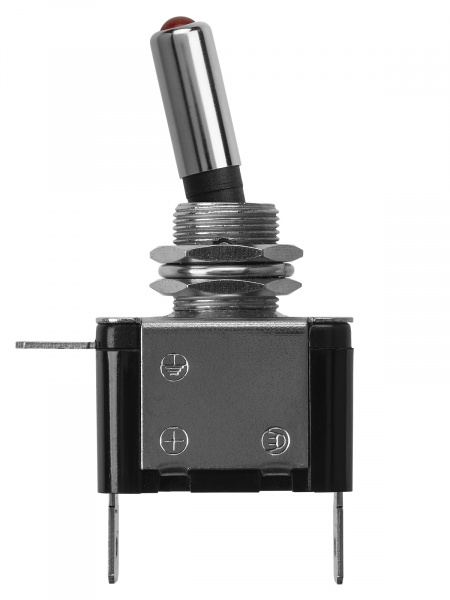 Выключатель-тумблер ASW-07D 1P 12В AC/DC 25А (3c) ON-OFF с фиксацией с красной LED подсветкой TDM