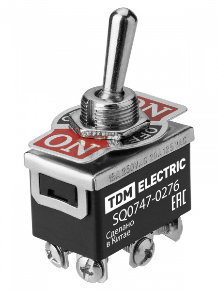 Переключатель-тумблер KN3C-223AAH 2P 250В AC/DC 15А (6c) ON-OFF-ON без фиксации TDM