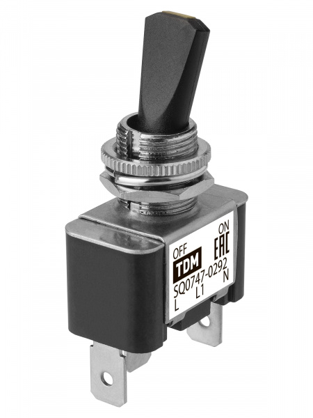 Выключатель-тумблер ASW-07D-2 1P 12В AC/DC 30А (3c) ON-OFF с фиксацией с желтой LED подсветкой TDM