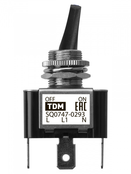 Выключатель-тумблер ASW-07D-2 1P 12В AC/DC 30А (3c) ON-OFF с фиксацией с синей LED подсветкой TDM