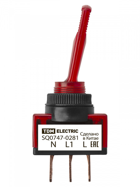 Выключатель-тумблер ASW-13D 1P 12В AC/DC 20А (3c) ON-OFF с фиксацией с красной LED подсветкой TDM