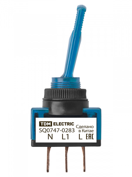 Выключатель-тумблер ASW-13D 1P 12В AC/DC 20А (3c) ON-OFF с фиксацией с синей LED подсветкой TDM