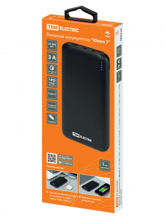 Внешний аккумулятор "Юкон 7", 10 000 mAh, 3 А, Quick Charge 3.0, Power Delivery, 1 USB, Type-C, TDM