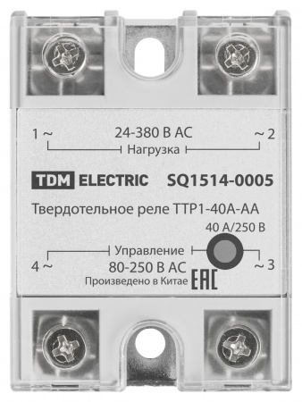 Твердотельное реле ТТР1-40А-AА, 1ф, 40А, упр: 80-250В AС, нагр: 24-380В АС TDM