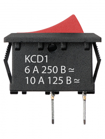 Выключатель клавишный KCD1-101 250В AC/DC, 1P, 6А, (2с), ON-OFF, черный корпус, красная клавиша, Mini, TDM