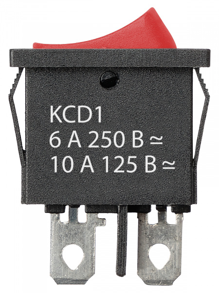 Выключатель клавишный KCD1-101B 250В AC/DC, 1P, 6А, (2с), ON-OFF, черный корпус, красная клавиша, Mini, TDM