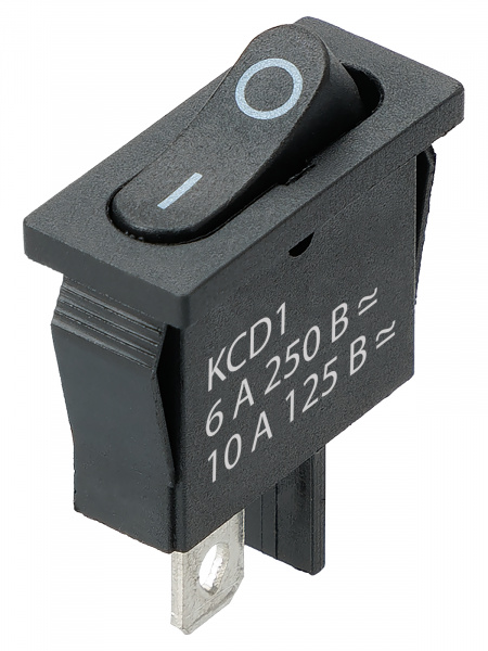 Выключатель клавишный KCD1-101B 250В AC/DC, 1P, 6А, (2с), ON-OFF, черный, Mini TDM