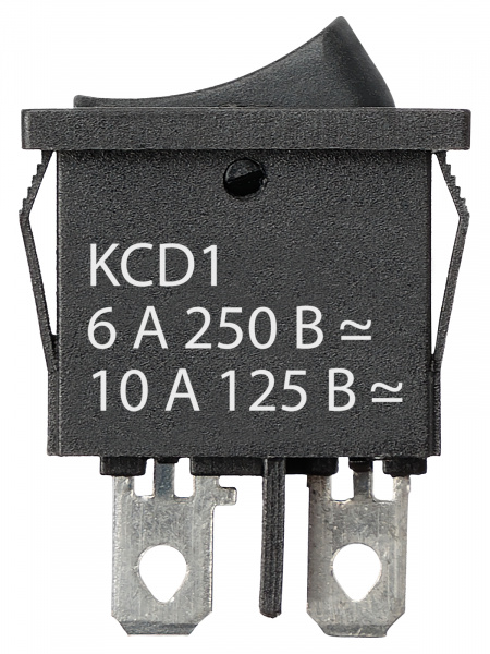 Выключатель клавишный KCD1-101B 250В AC/DC, 1P, 6А, (2с), ON-OFF, черный, Mini TDM