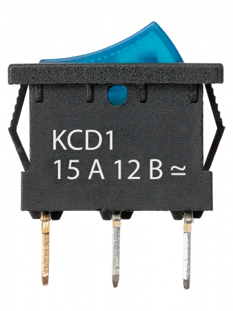 Выключатель клавишный KCD1-101N 12В AC/DC, 1P, 15А, (3с), ON-OFF, черный корпус, синяя клавиша с LED подсветкой, Mini TDM