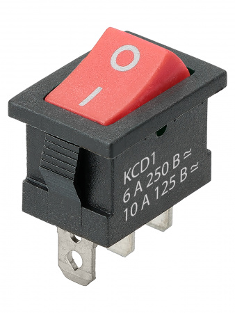 Выключатель клавишный KCD1-102 250В AC/DC, 1P, 6А, (3с), ON-ON, черный корпус, красная клавиша, Mini TDM
