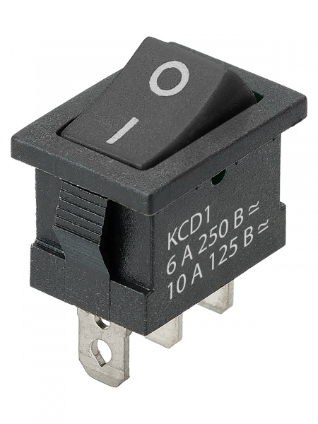Выключатель клавишный KCD1-102 250В AC/DC, 1P, 6А, (3с), ON-ON, черный, Mini TDM