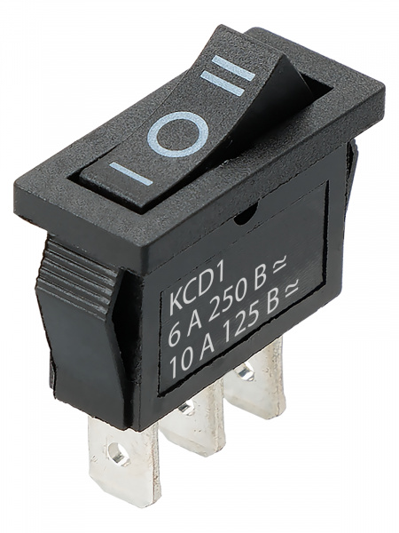 Переключатель клавишный KCD1-103 250В AC/DC, 1P, 6А, (3с), ON-OFF-ON, с нейтральным положением, черный, Mini TDM