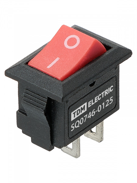 Выключатель клавишный KCD11-101 250В AC/DC, 1P, 3А, (2с), ON-OFF, черный корпус, красная клавиша, Micro TDM