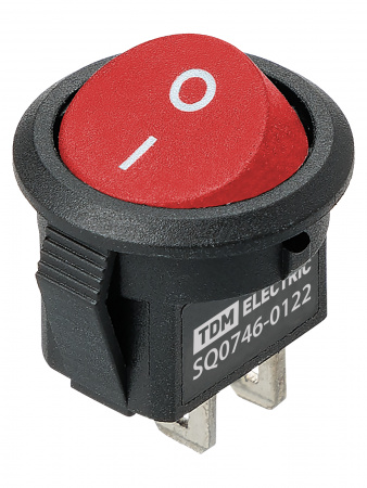 Выключатель клавишный круглый KCD11-101 250В AC/DC, 1P, 3А, (2с), ON-OFF, черный корпус, красная клавиша, Micro TDM