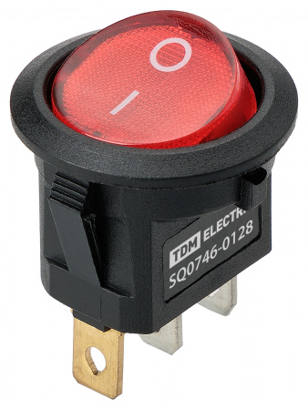Выключатель клавишный круглый KCD11-101N 250В AC/DC, 1P, 3А, (3с), ON-OFF, черный корпус, красная клавиша с LED подсветкой, Micro TDM