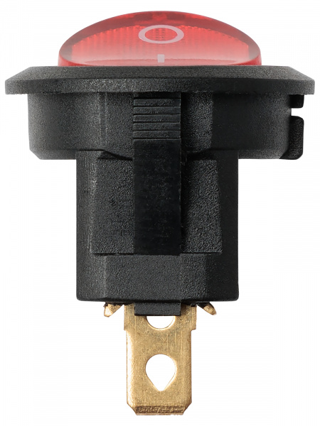 Выключатель клавишный круглый KCD11-101N 250В AC/DC, 1P, 3А, (3с), ON-OFF, черный корпус, красная клавиша с LED подсветкой, Micro TDM