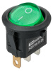 Выключатель клавишный круглый KCD11-101N 250В AC/DC, 1P, 3А, (3с), ON-OFF, черный корпус, зеленая клавиша с LED подсветкой, Micro TDM