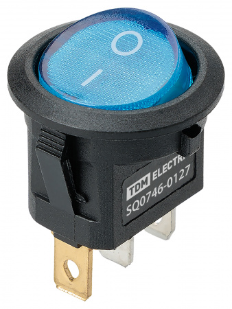 Выключатель клавишный круглый KCD11-101N 250В AC/DC 1P 3А (3с) ON-OFF черный корпус, синяя клавиша с LED подсветкой Micro TDM