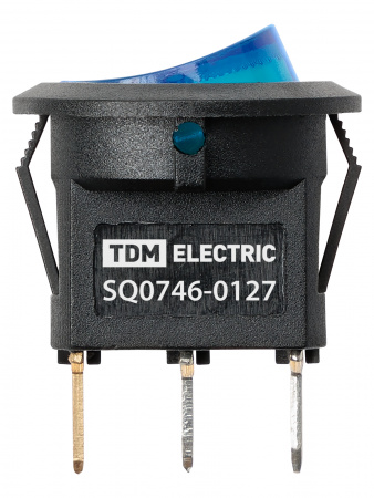 Выключатель клавишный круглый KCD11-101N 250В AC/DC 1P 3А (3с) ON-OFF черный корпус, синяя клавиша с LED подсветкой Micro TDM