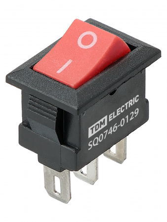 Выключатель клавишный KCD11-102 250В AC/DC, 1P, 3А, (3с), ON-ON, черный корпус, красная клавиша, Micro TDM