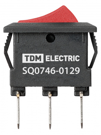 Выключатель клавишный KCD11-102 250В AC/DC, 1P, 3А, (3с), ON-ON, черный корпус, красная клавиша, Micro TDM